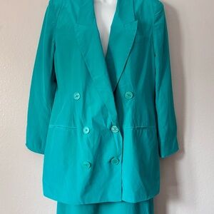 Vintage 80’s Oleg Cassini Silk Teal Skirt Suit size 10